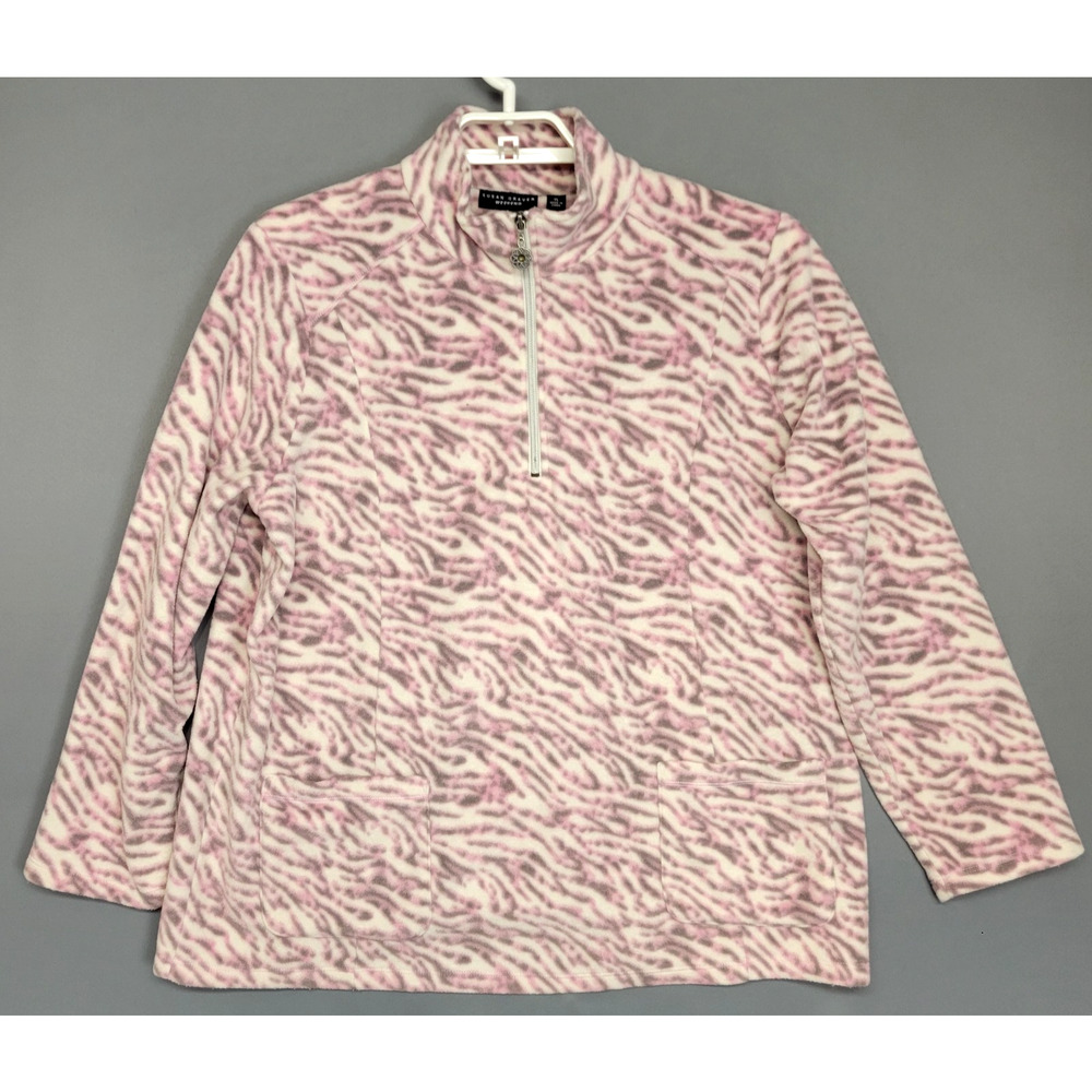 Susan Graver Pullover Womens‎ XL Zebra Print Fleece Half Zip Weekend Top Sweater